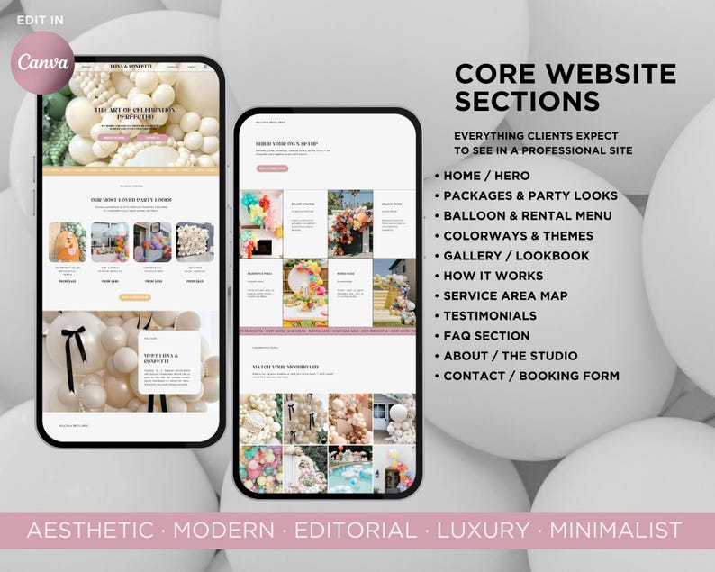 Party Planner Canva Website Template Balloon Decor Website, Event