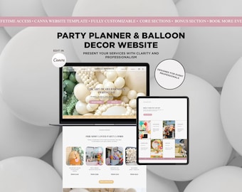 Party Planner Canva Website Template | Balloon Decor Website, Event Stylist & Party Rental Business | Editable Pastel Modern Design