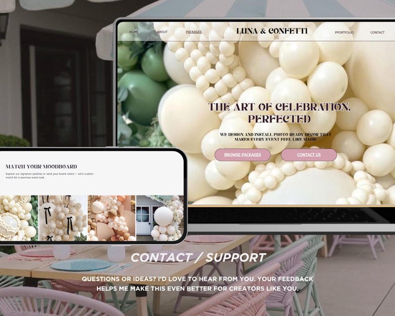 Party Planner Canva Website Template Balloon Decor Website, Event
