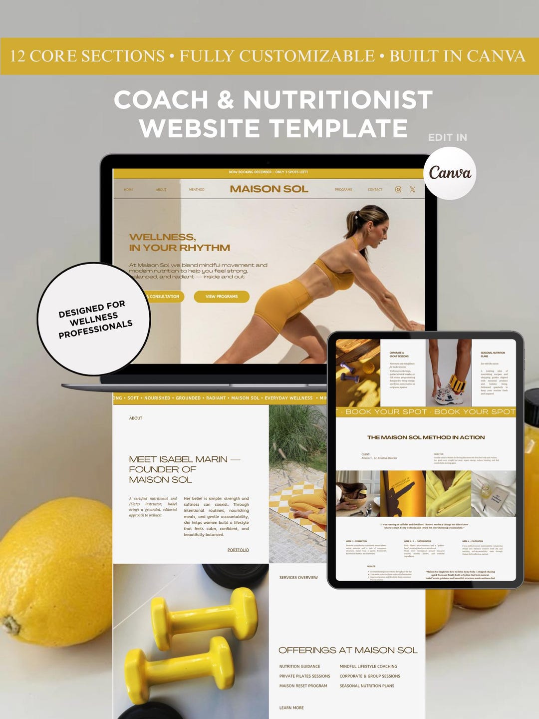 Wellness Coach Canva Website Template | Nutritionist & Pilates ...
