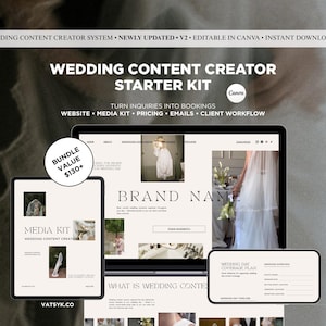 Wedding Content Creator Starter Kit Canva | BTS Website Template, Media Kit, Pricing Guide, WCC Onboarding System & Email Templates