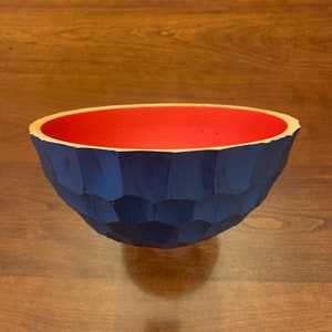Wooden bowl - textured, painted