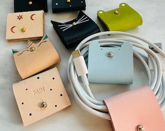Handmade Leather Cord Organizer Set | Stud Closure, Cable Keeper