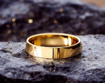 Classic Flat 18K Solid Gold Wedding Band In Yellow Gold | Elegant and Durable Ring for Men or Women | Handcrafted in the UK | Classic Design