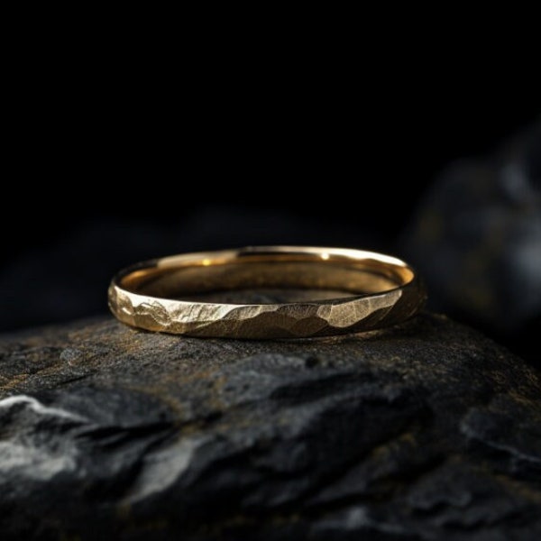 14K Solid Gold gehamerd matte trouwring, handgemaakte trouwring, gehamerd ontwerp, handgemaakte trouwring, gehamerde ring, echt goud