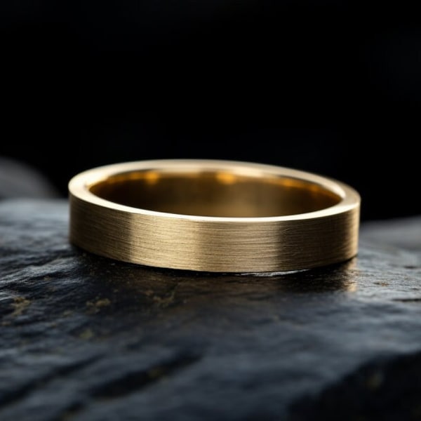 14K klassieke massief gouden platvormige trouwring met geborstelde matte afwerking, elegante en duurzame ring voor mannen of vrouwen, handgemaakte ring