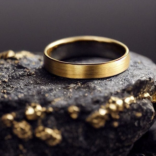 Alianza de boda con acabado satinado de oro sólido de forma plana / Anillo de oro real para hombres o mujeres / Diseño atemporal y elegante / Hecho a mano en el Reino Unido