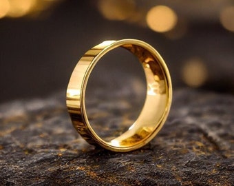 Classic 9K Solid Gold Flat Wedding Band In Yellow Gold | Elegant and Durable Ring for Men or Women | Handcrafted in the UK | Classic Design