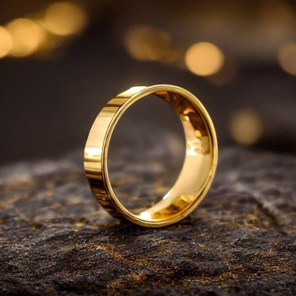 Classic 9K Solid Gold Flat Wedding Band In Yellow Gold | Elegant and Durable Ring for Men or Women | Handcrafted in the UK | Classic Design