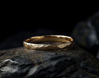 14K Solid Gold gehamerd matte trouwring, handgemaakte trouwring, gehamerd ontwerp, handgemaakte trouwring, gehamerde ring, echt goud