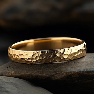 14K Solid Gold Gehämmerter Ehering, In 2, 3, 4 oder 5MM, Handgemachter Ehering, Gehämmert Design, Handgefertigter Ehering, Gehämmerter Ring Bild 2