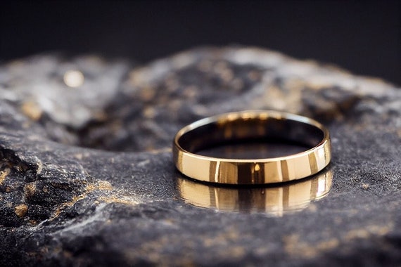Flat Shaped 14K Solid Gold Wedding Band, Flat Shaped Ring for Men or Women,  Handcrafted in UK, Elegant and Durable Design, Free Engraving - Etsy