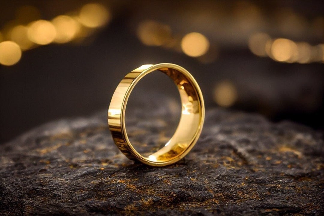 Classic 9K Solid Gold Flat Wedding Band in Yellow Gold Elegant and