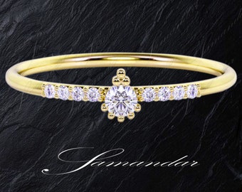 Art Deco Milgrain Round Diamond Ring in Real Solid 18kt Gold / Dainty Ring/ Minimalist Ring / Engagement Wedding Band / Christmas / Samandar