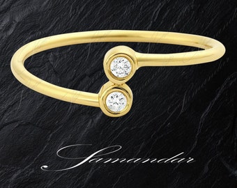 18k Gold Diamond Bypass Ring / Dainty Two Stone Diamond Ring / Bezel Setting / Stacking Wedding Ring/ Anniversary / Birthday Gift / Samandar