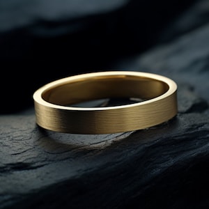 14K Classic Solid Gold Flat Shaped Wedding Band With Brushed Matte Finish, Elegant and Durable Ring for Men or Women, Handcrafted Ring image 3