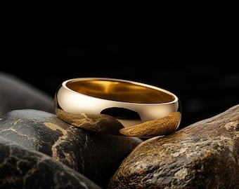 Classic Solid Gold Dome Shaped Wedding Band, Elegant and Durable Ring for Men or Women, Handcrafted in the UK, Classic Design, Half Round