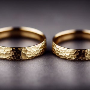 14K Solid Gold Gehämmerter Ehering, In 2, 3, 4 oder 5MM, Handgemachter Ehering, Gehämmert Design, Handgefertigter Ehering, Gehämmerter Ring Bild 4