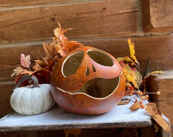 Halloween Gourd - Jack O Lantern Decor - Primitive Halloween - Pumpkin Gourd - Primitive Pumpkin - Fall Pumpkin Decor