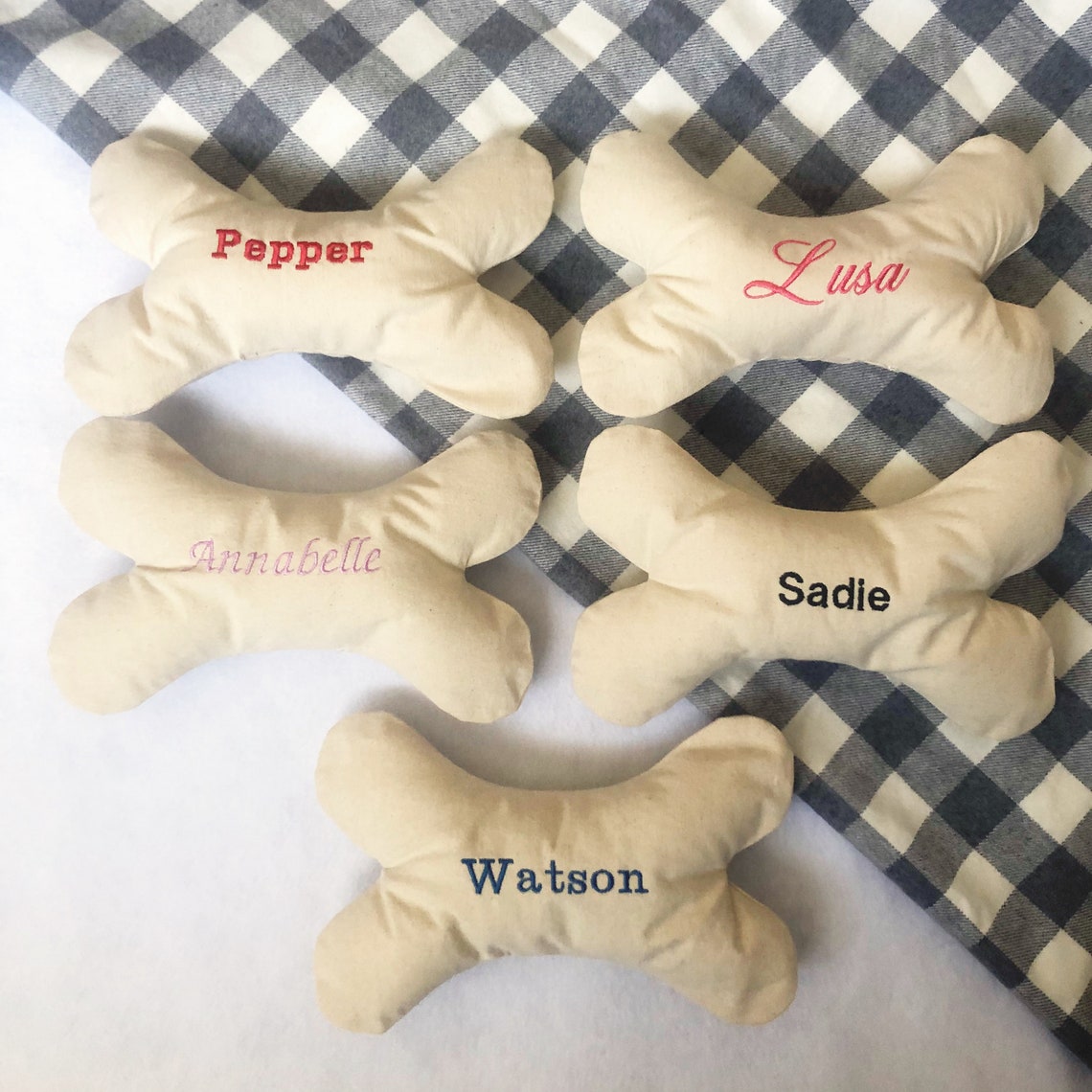 Personalized embroidered dog bone toy/pillow with squeakers Etsy