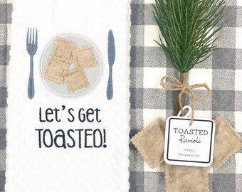 Toasted Ravioli Kitchen Towel and Christmas Ornament Gift Set, FREE SHIPPING, St. Louis Original!!