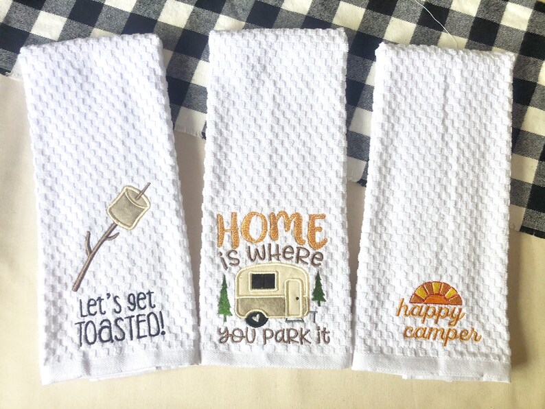 Camper/Camping Themed Kitchen Towel 3Piece Set Smores/Happy Etsy