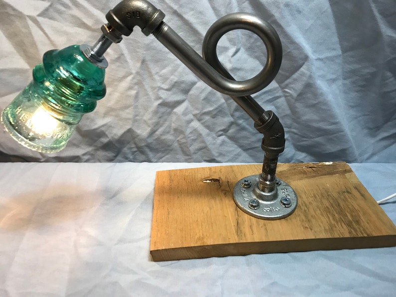 Beautiful vintage Hemingray insulator steampunk pipe desk lamp.