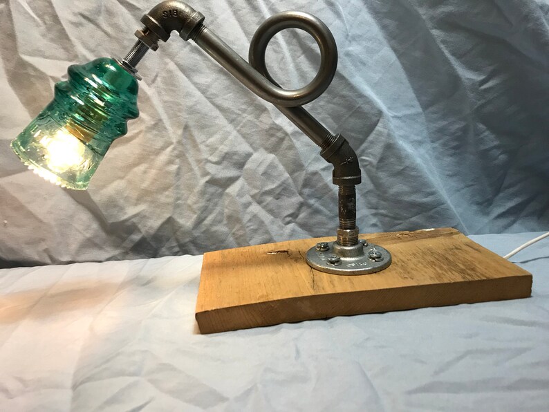 Beautiful vintage Hemingray insulator steampunk pipe desk lamp.