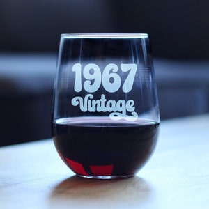 Vintage 1967 - 58th Birthday Stemless Wine Glass Gifts for Women & Men Turning 58 - Bday Party Decor - Large Glasses