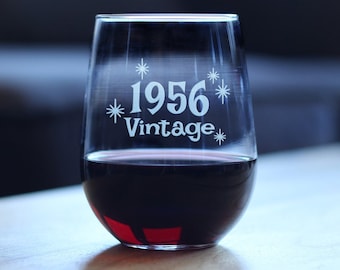 Vintage 1956 Etched Stemless Wine Glass: 70th Birthday Gift