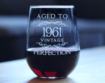 1961 Vintage Edition 60th Birthday Stemless Wine Glass for Men and Women 60th... 