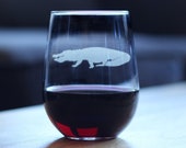 Alligator Cute Stemless Wine Glass, Large 17 Ounce Size, Etched Sayings, Gift for Alligator Lovers