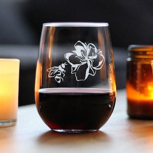 Bee Flower Stemless Wine Glass - Large Glasses - Cute Gifts for Bumblebee Lovers