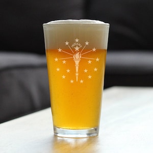Indiana Flag Pint Glass - Engraved Beer Glasses for Men & Women - Fun 16 Oz Tumbler Gifts