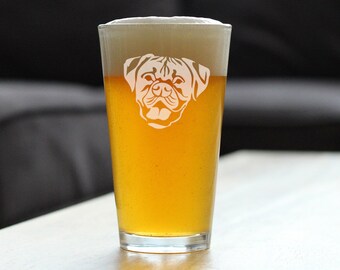 Happy Boxer Face Etched Sayings Cute Funny Pint Glass 16 Oz Natural Ears Cute Gifts for Dog Lovers with Boxers