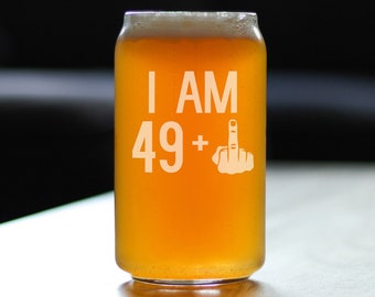 I Am 49 + 1 Middle Finger - Funny Beer Can Pint Glass, Etched Sayings, 50th Birthday Gift for Men and Women