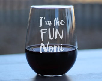 I'm the Fun Noni | Cute Funny Stemless Wine Glass, Large 17 Ounce Size, Etched Sayings, Mother's Day Gift for Grandma