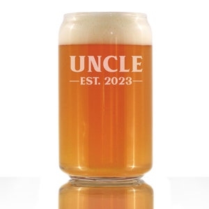 Uncle Est. 2023 - Bold - 16 oz Beer Can Pint Glass - Etched Sayings, Baby Shower Gifts Pregnancy Announcement & Baby Reveal Gift for Brother