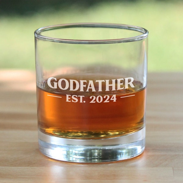 Godfather Est 2024 - New Godfather Whiskey Rocks Glass Proposal Gift for First Time Godparents - Bold 10.25 Oz Glasses