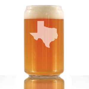 Texas State Outline Beer Can Pint Glass, Etched Gifts for Texans - 16 oz