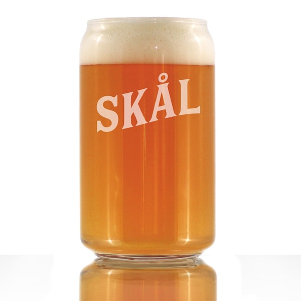 Skal - Norwegian and Danish Cheers - Cute Funny Beer Can Pint Glass, Etched Sayings, Gift for Beer Lovers and Travelers