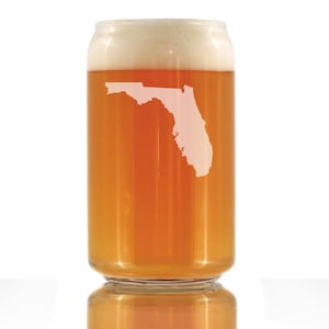 Florida State Outline Beer Can Pint Glass, Etched Gifts for Floridians - 16 oz
