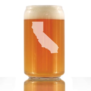California State Outline - Beer Can Pint Glass, Large 16 Ounce Size, Etched Sayings, Cute Gift for Californian