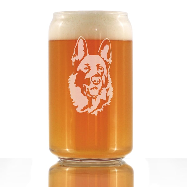 German Shepherd Happy Face - Cute Funny Beer Can Pint Glass, Etched Sayings - Cute Gifts for Dog Lovers with German Shepherds