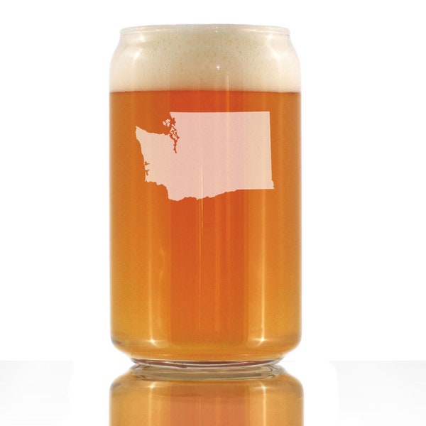 Washington State Outline Beer Can Pint Glass, Etched Gifts for Washingtonians - 16 oz