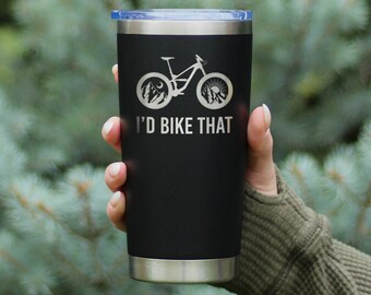 I'd Bike That - Insulated Coffee Tumbler Cup with Sliding Lid - Stainless Steel Insulated Mug - Bicycle Decor and Gifts for Mountain Bikers