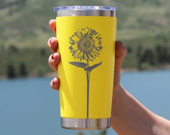 Insulated Coffee Tumbler Cup with Sliding Lid - Sunflower - 20 oz - Unique Flower Gifts for Nature Lovers
