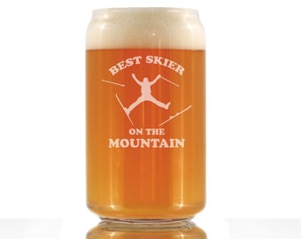 Best Skier On The Mountain - Cute Funny Beer Can Pint Glass, 16 Oz, Etched Sayings, Gift for Beer Lovers and Skiers After Hitting the Slopes