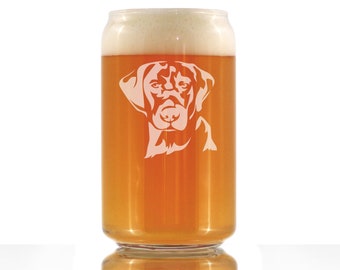 Labrador Face - Cute Beer Can Pint Glass, Etched Sayings - Cute Gifts for Dog Lovers with Black, Yellow & Chocolate Labrador Retrievers