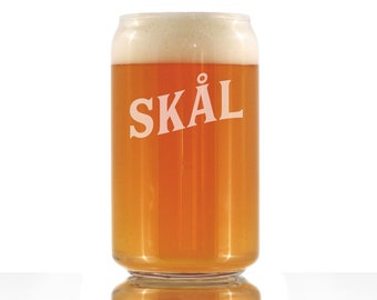 Skal - Norwegian and Danish Cheers - Cute Funny Beer Can Pint Glass, Etched Sayings, Gift for Beer Lovers and Travelers